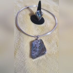 Silver and Abalone Shell Necklace and Ring Set